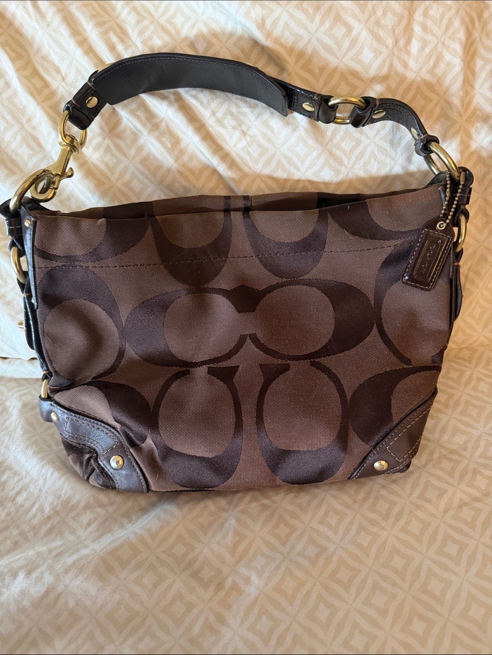 Authentic Coach Carly Signature Jacquard Chocolate Hobo Bag